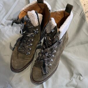 Rebecca Minkoff Olive Suede Lace-Up Boots with Faux Shearling Lining